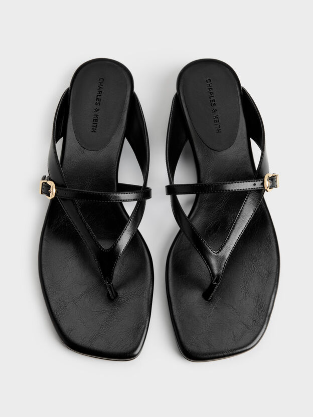 Buckled Thong Wedges, Black, hi-res