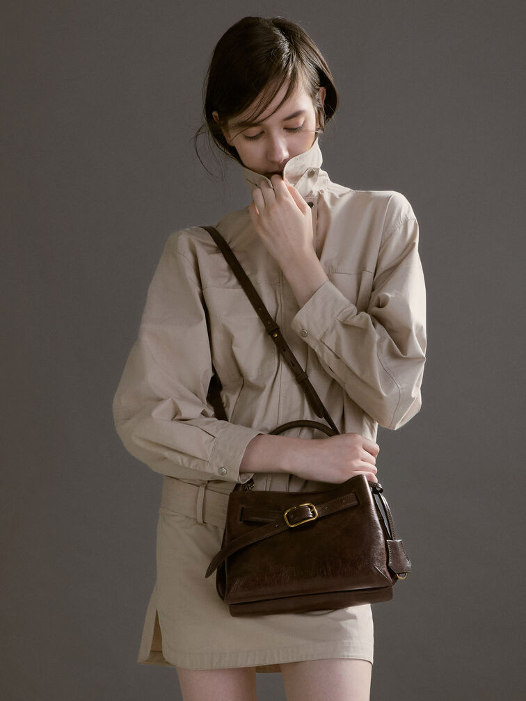 Victoria Belted Top Handle Bag, Distressed Coffee, hi-res