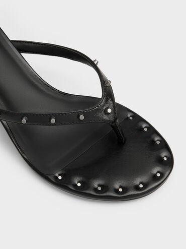 Briella Studded Heeled Thong Sandals, Black, hi-res