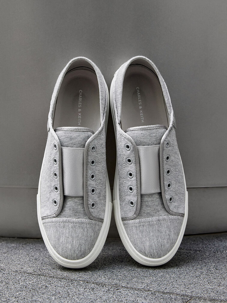 Textured Slip-On Sneakers, Light Grey, hi-res