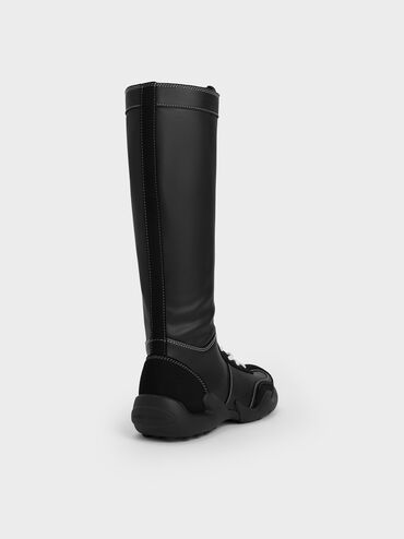 Minette Lace-Up Knee-High Sneaker-Boots, Black, hi-res