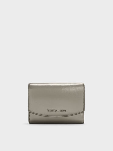 Briony Crinkle-Effect Curved Flap Wallet, Pewter, hi-res