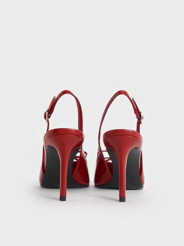 Patent Bow Slingback Pumps, Red, hi-res
