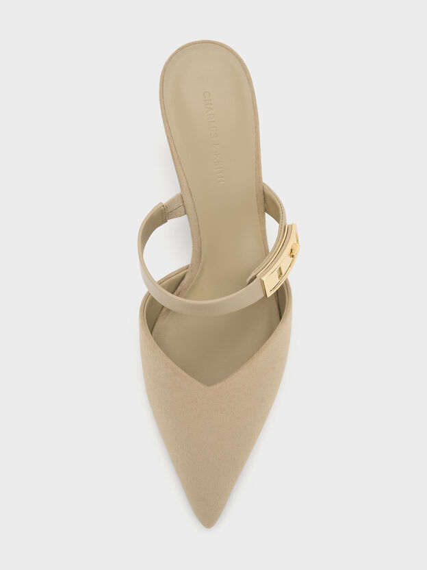 Lando Faux Suede Heeled Mules, Beige, hi-res