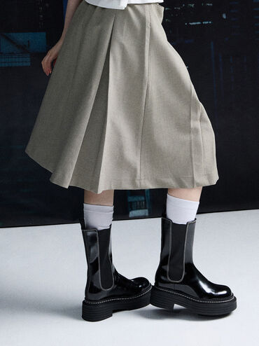 Stitch-Trim Platform Mid-Calf Chelsea Boots, Black Box, hi-res