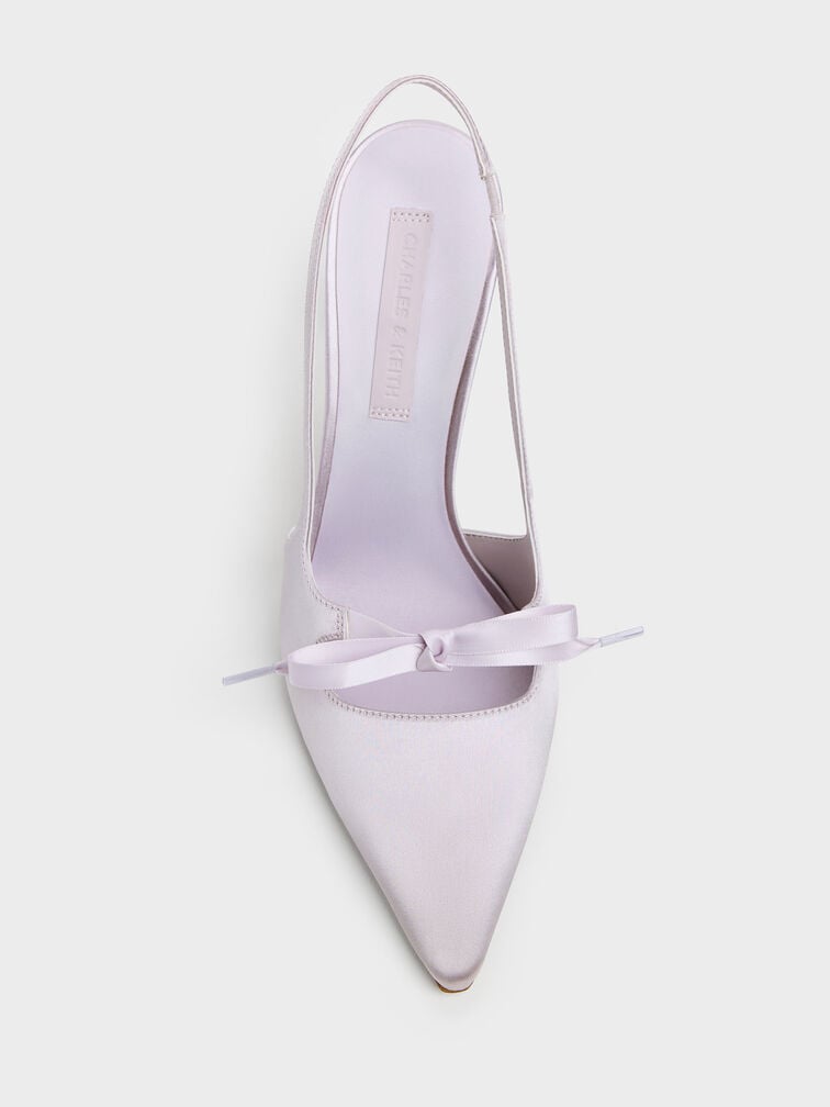 Venetia Satin Bow Pointed Slingback Pumps, Lilac, hi-res
