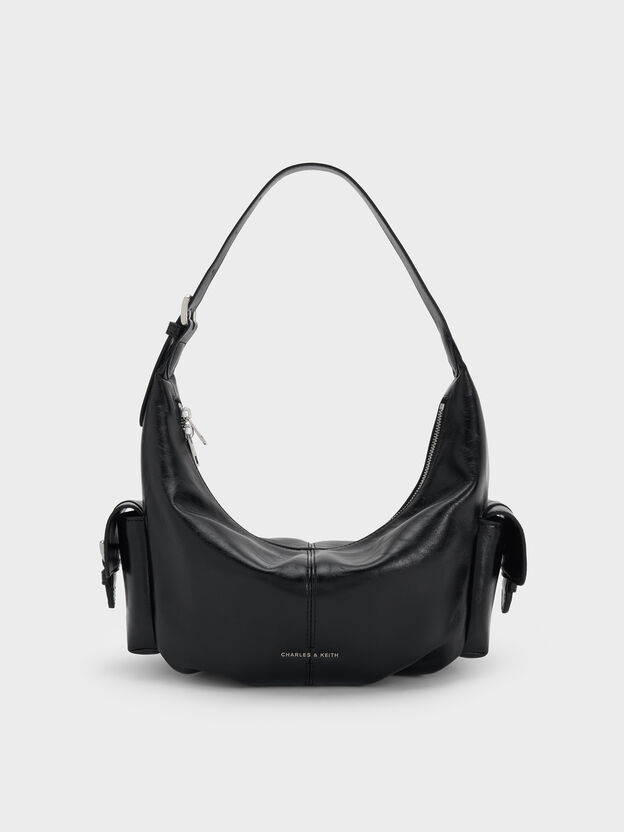 Bessie Side-Pocket Hobo Bag, Noir, hi-res