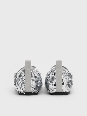 Sequinned Crossover Mary Jane Flats, Silver, hi-res