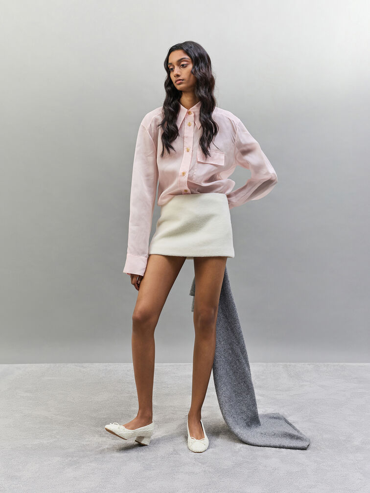 Tweed Bow Ballet Pumps, Multi, hi-res