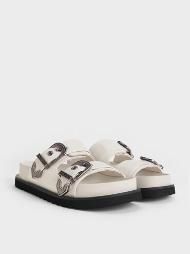 Kirke Buckled Double-Strap Sandals, White, hi-res