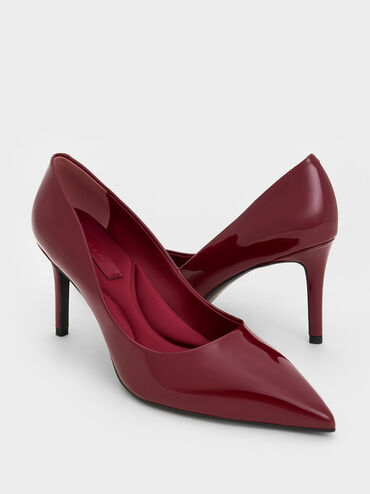 Emmy Patent Pointed Toe Stiletto Pumps, Red, hi-res