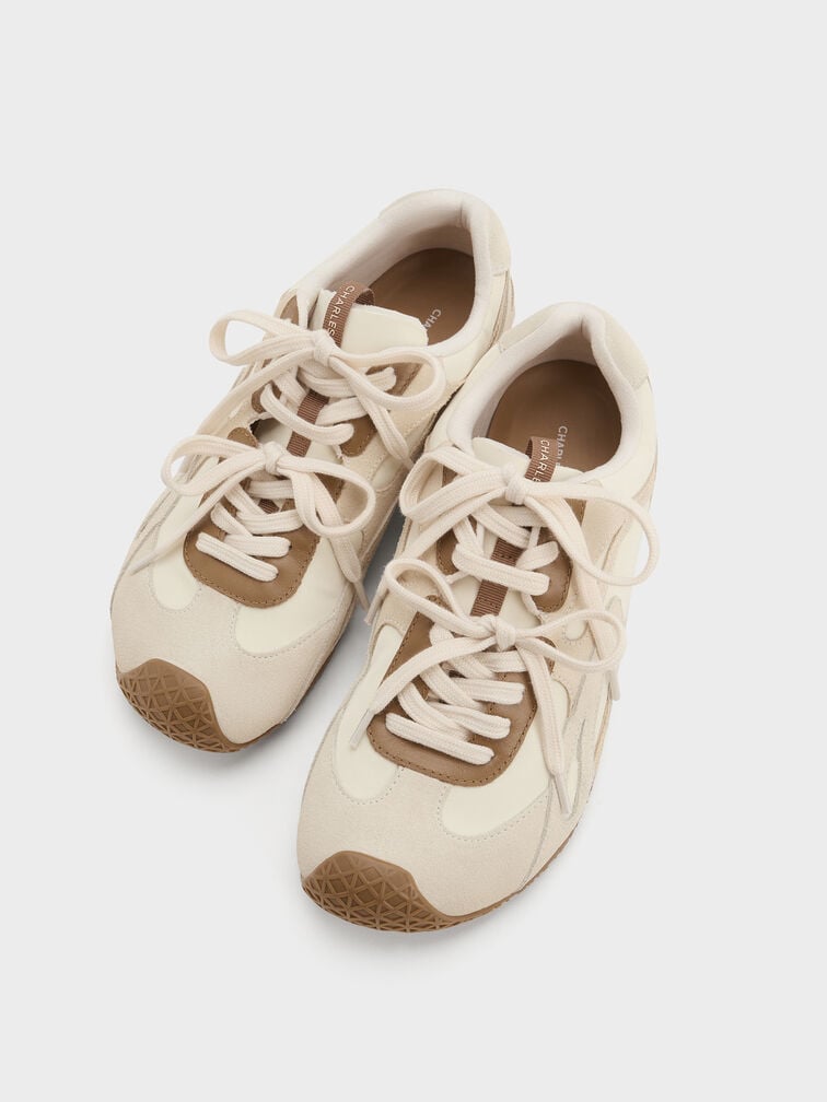 Nylon & Suede Double-Lace Sneakers, Chalk, hi-res