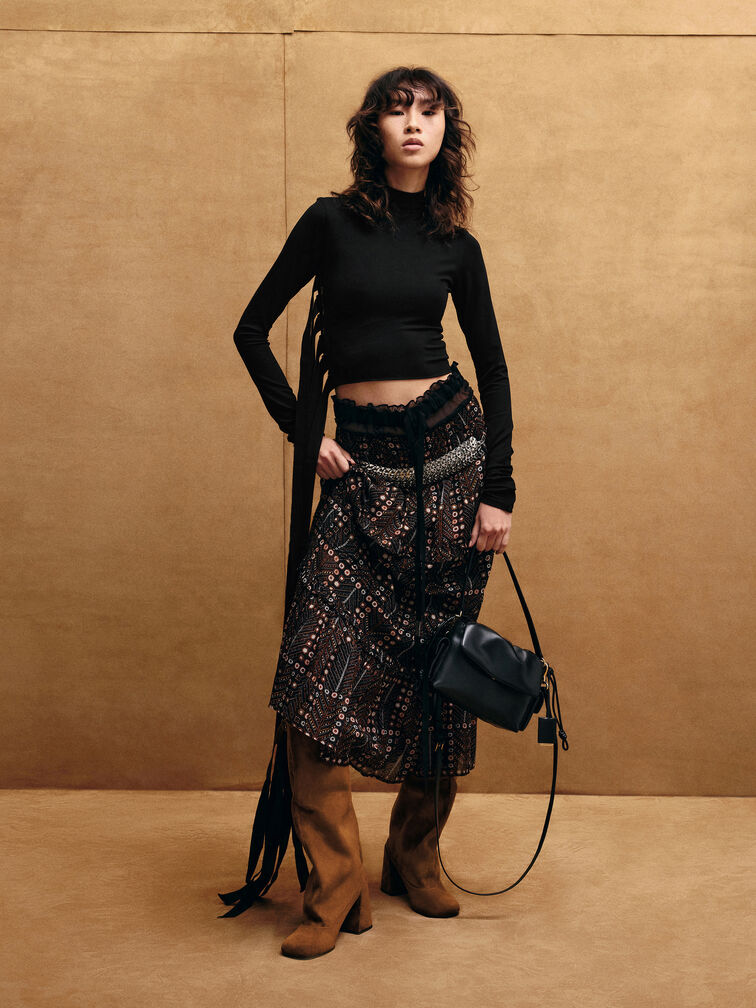 Khai Ruched-Flap Side-Pocket Top Handle Bag, Black, hi-res