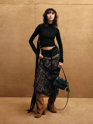 Khai Ruched-Flap Side-Pocket Top Handle Bag, Black, hi-res