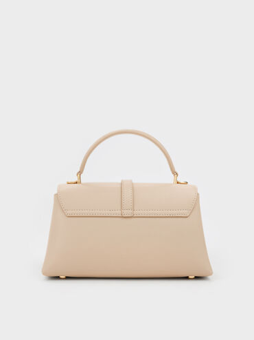 Adalyn Metallic-Buckle Chain-Strap Top Handle Bag, Dusted Oat, hi-res