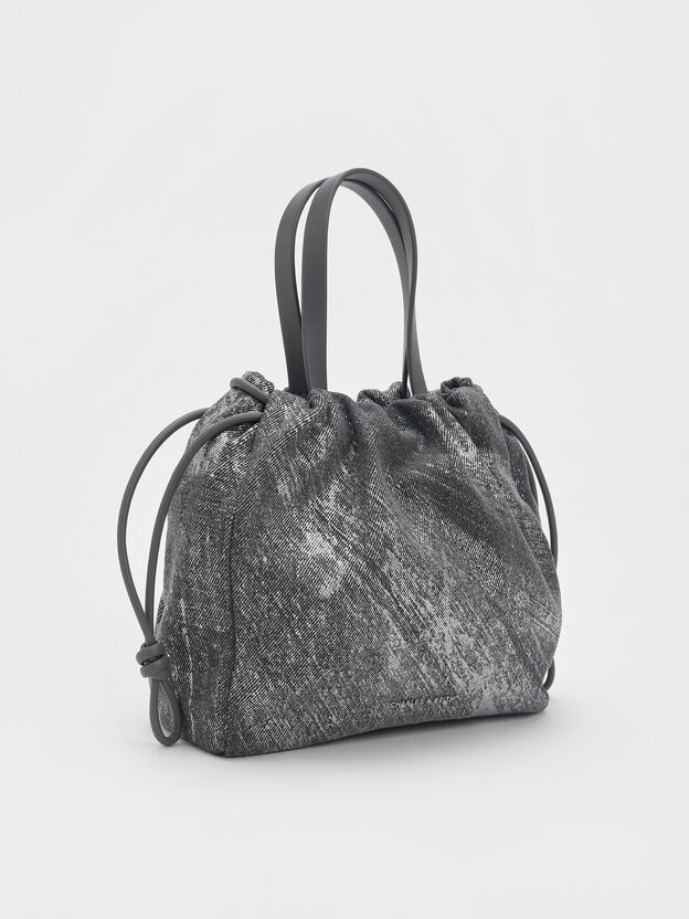 Mini Bethel Metallic Denim Tote Bag, Silver Brushed Denim, hi-res