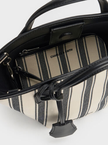 Mini Ivanna Canvas Striped Tote Bag, Noir, hi-res