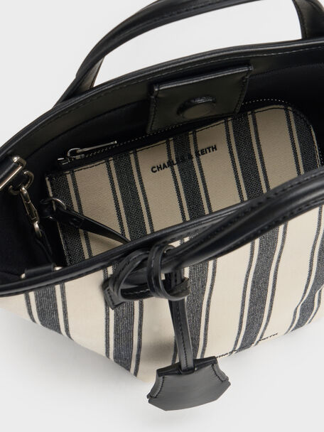 Mini Ivanna Canvas Striped Tote Bag, Noir, hi-res
