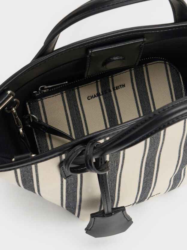 Mini Ivanna Canvas Striped Tote Bag, Noir, hi-res