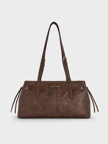 Noane Elongated-Handle Shoulder Bag, Distressed Coffee, hi-res