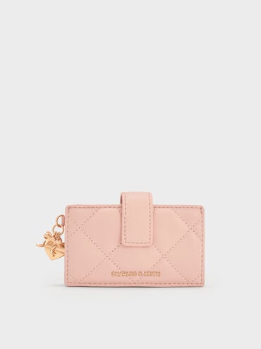 Arrietty Quilted Bow-Heart Charm Belted Card Holder, Light Pink, hi-res