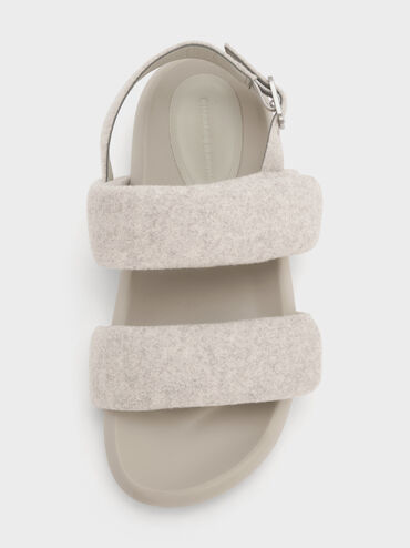 Felt Quilted Double-Strap Slingback Sandals, Light Grey, hi-res