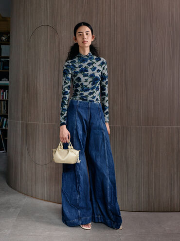 Sammie Pearl-Butterfly Knotted-Handle Wavy Tote Bag, Butter, hi-res