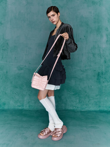 Kadee Ruched Bow-Charm Mini Bag, Cotton Candy Pink, hi-res