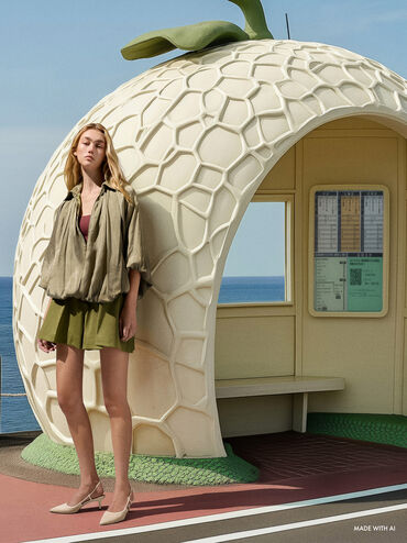 Raffia Pointed-Toe Slingback Pumps, Chalk, hi-res