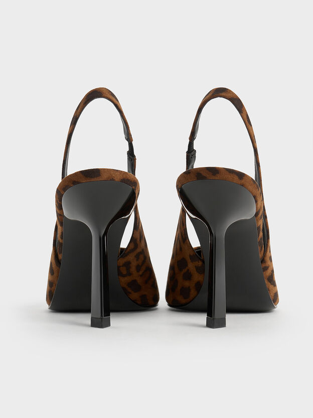 Leopard-Print Pointed Slingback Pumps, Animal Print Brown, hi-res
