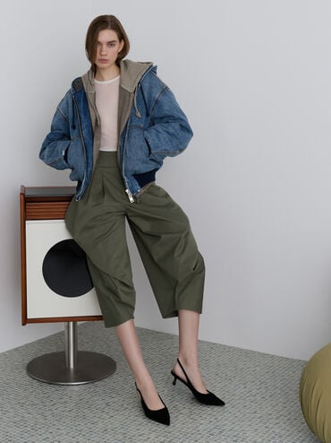 Ruthie Faux Suede Slingback Pumps, Black Textured, hi-res