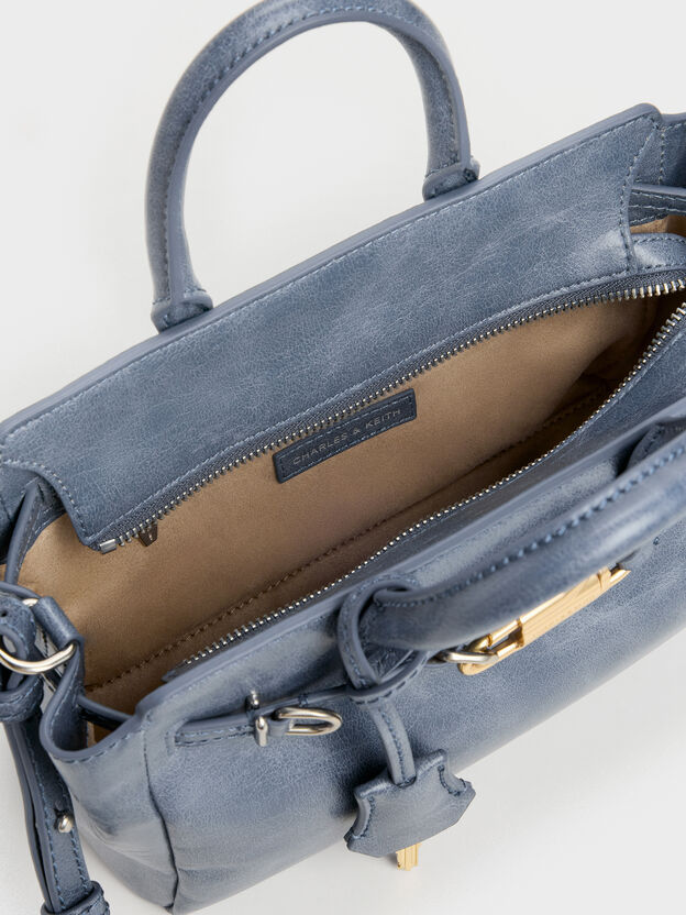 Mini Delfina Belted Tote Bag, Distressed Midnight Blue, hi-res