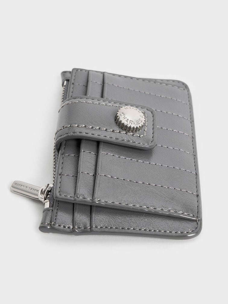 Donna Crinkle-Effect Panelled Card Holder, Grey, hi-res