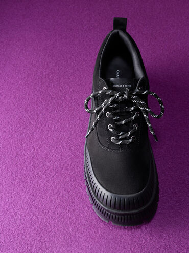 Darra Faux Suede Ridged-Sole Platform Sneakers, Black Textured, hi-res