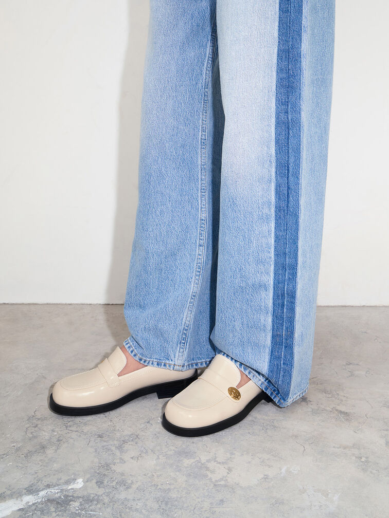 Hettie Metallic-Buckle Strap Loafers, Chalk, hi-res