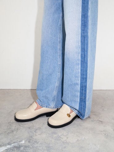 Hettie Metallic-Buckle Strap Loafers, Chalk, hi-res