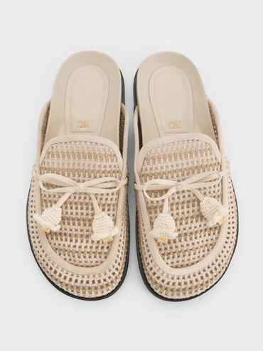 Crochet & Suede Flower Mules, Chalk, hi-res