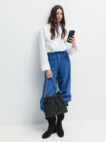 Duo Tweed Double-Chain Hobo Bag, Black Tweed, hi-res