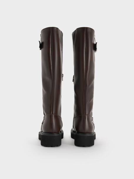 Lyndon Buckled Knee-High Boots, Dark Brown, hi-res