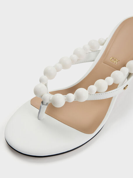 Leather Beaded Thong Kitten Heels, Chalk, hi-res