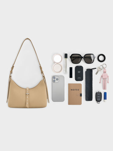 Lark Twill Grommet Belted Shoulder Bag, Toasted Sand, hi-res