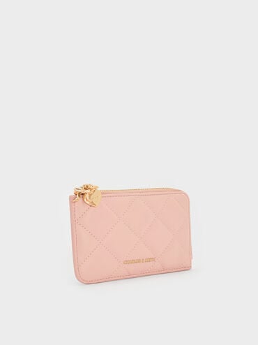Arrietty Quilted Bow-Heart Charm Zip-Around Wallet, Light Pink, hi-res