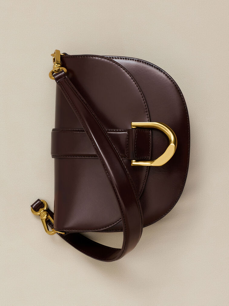 Gabine Leather Saddle Bag, Plum, hi-res