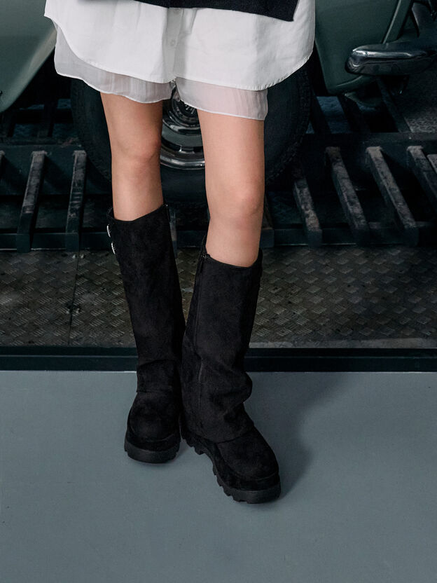 Barron Faux Suede Platform Knee-High Boots, Black Textured, hi-res