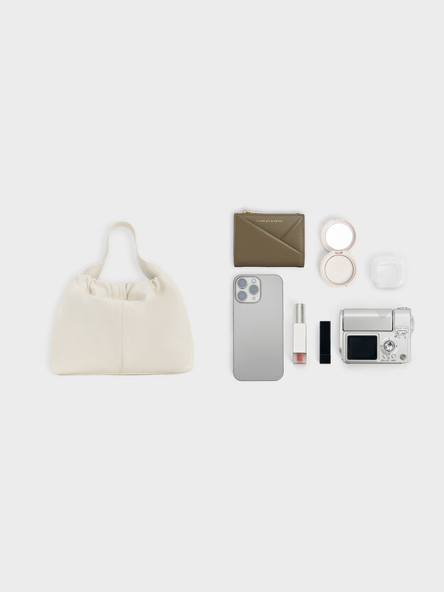 Ally Ruched Chain-Handle Bag, Cream, hi-res