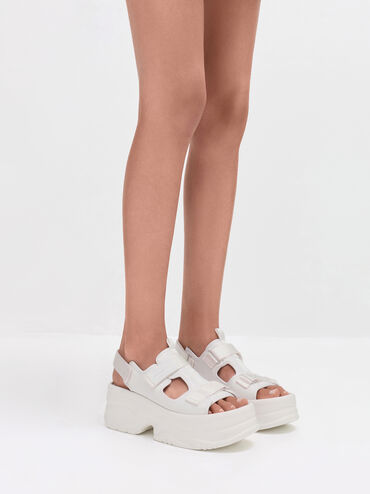 Elastane Flatform Sports Sandals, White, hi-res
