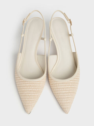 Raffia Pointed-Toe Slingback Pumps, Chalk, hi-res