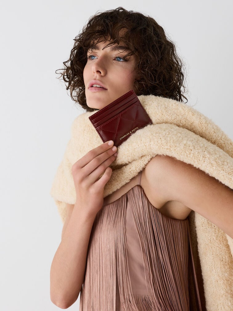 Janie Quilted Card Holder, Burgundy, hi-res