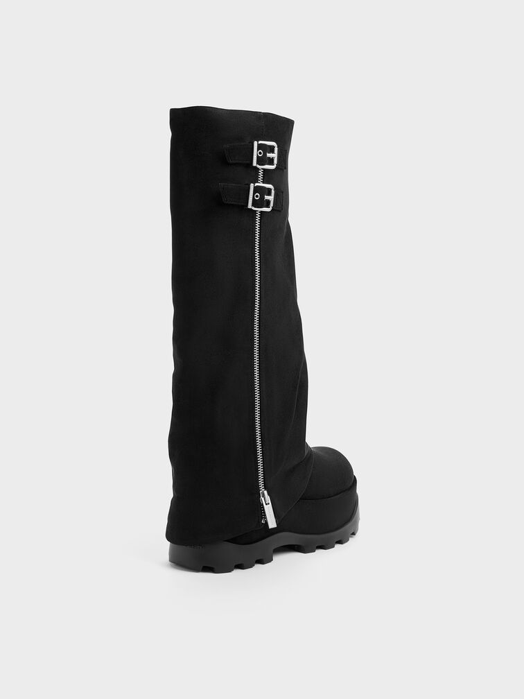 Barron Faux Suede Platform Knee-High Boots, Black Textured, hi-res
