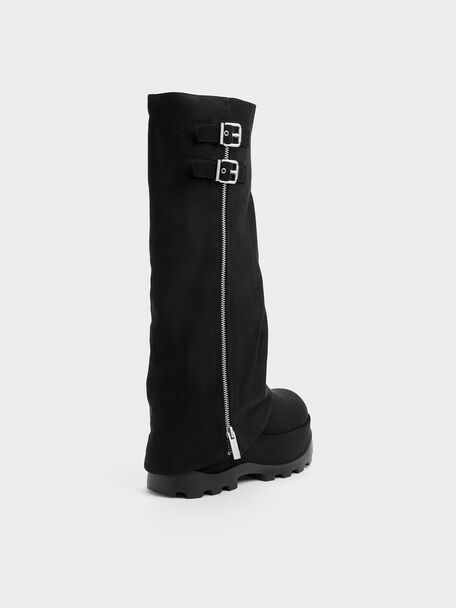 Barron Faux Suede Platform Knee-High Boots, Black Textured, hi-res